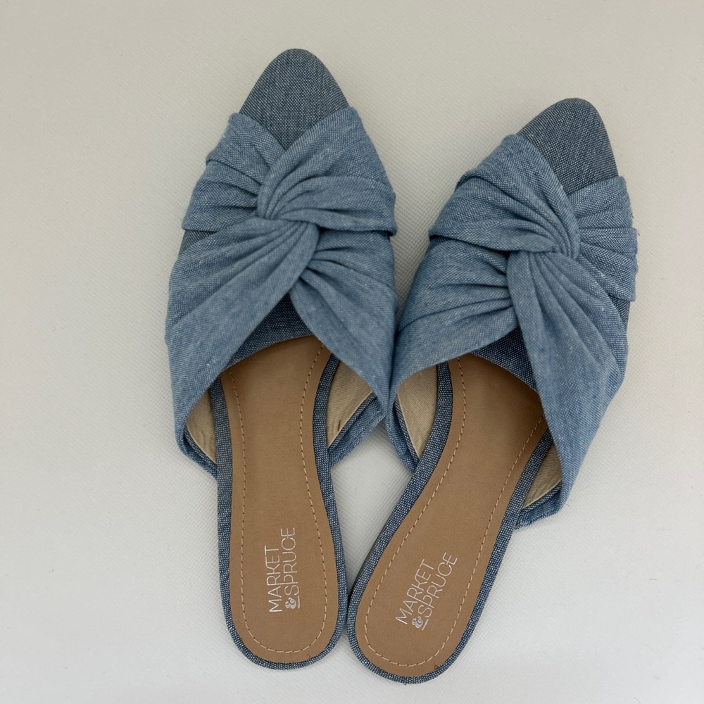 Market & Spruce Blue Mules with Bow Knot Design